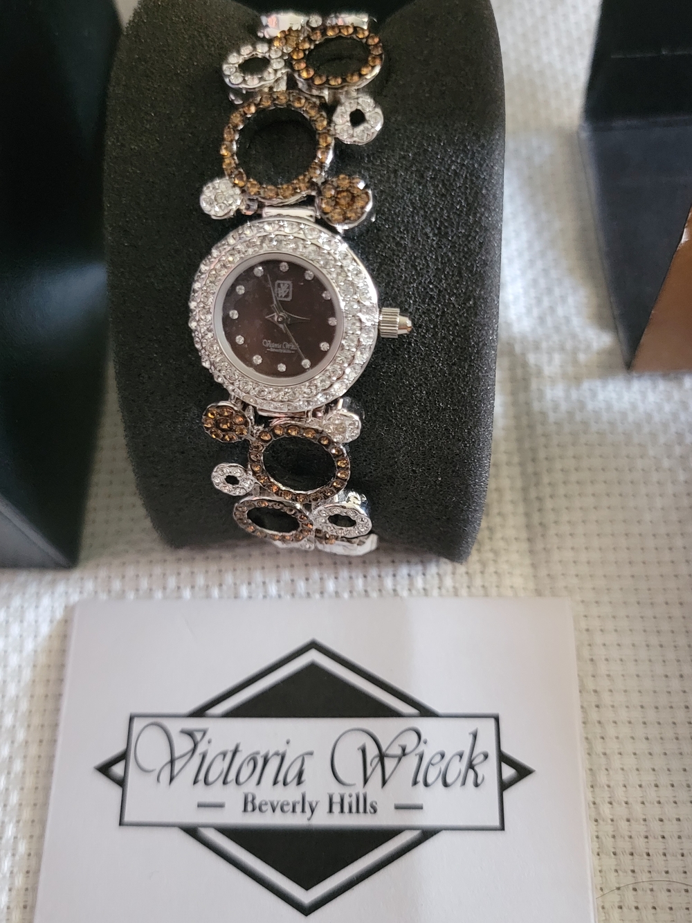 Victoria Wieck Women's Silver and Brown Crystal Bracelet Watch